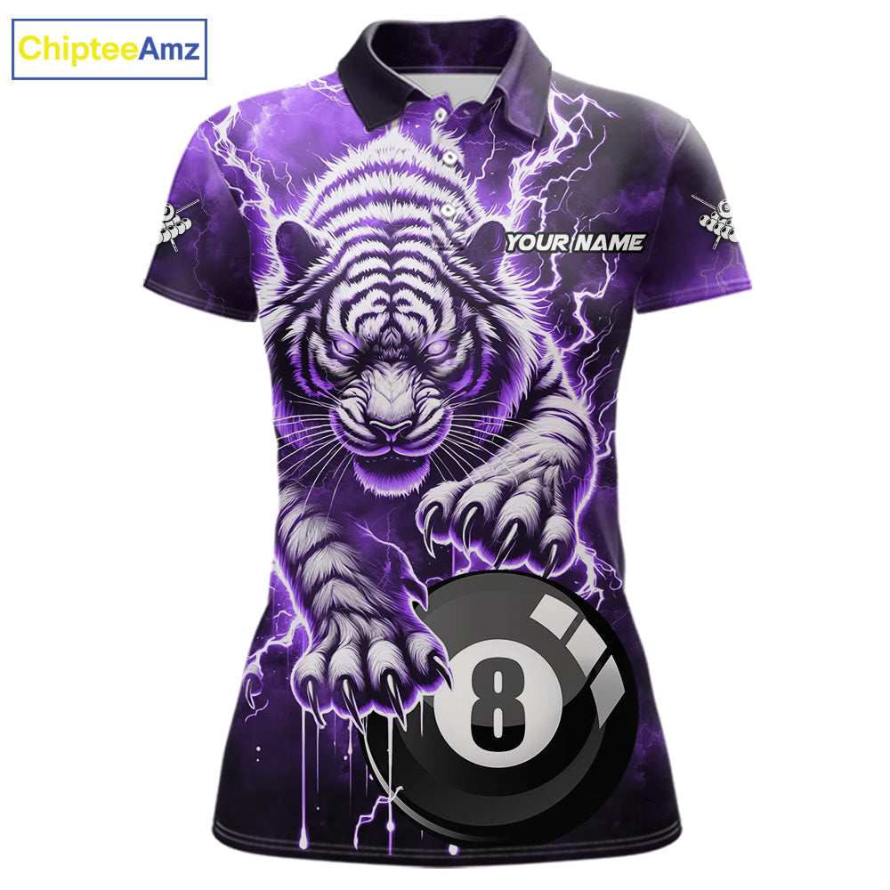 Purple 8 Ball Thunder Lightning Tiger Billiard Shirt Custom Pool Team Jersey Polo, 1/4 Zip