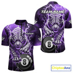 Purple 8 Ball Thunder Lightning Tiger Billiard Shirt Custom Pool Team Jersey Polo, 1/4 Zip
