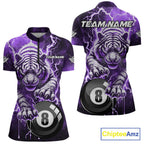 Purple 8 Ball Thunder Lightning Tiger Billiard Shirt Custom Pool Team Jersey Polo, 1/4 Zip