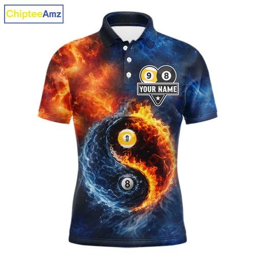 Personalized Water And Fire 8 Ball & 9 Ball Billiard Shirt, Pool Team Jersey Polo & 1/4 Zip