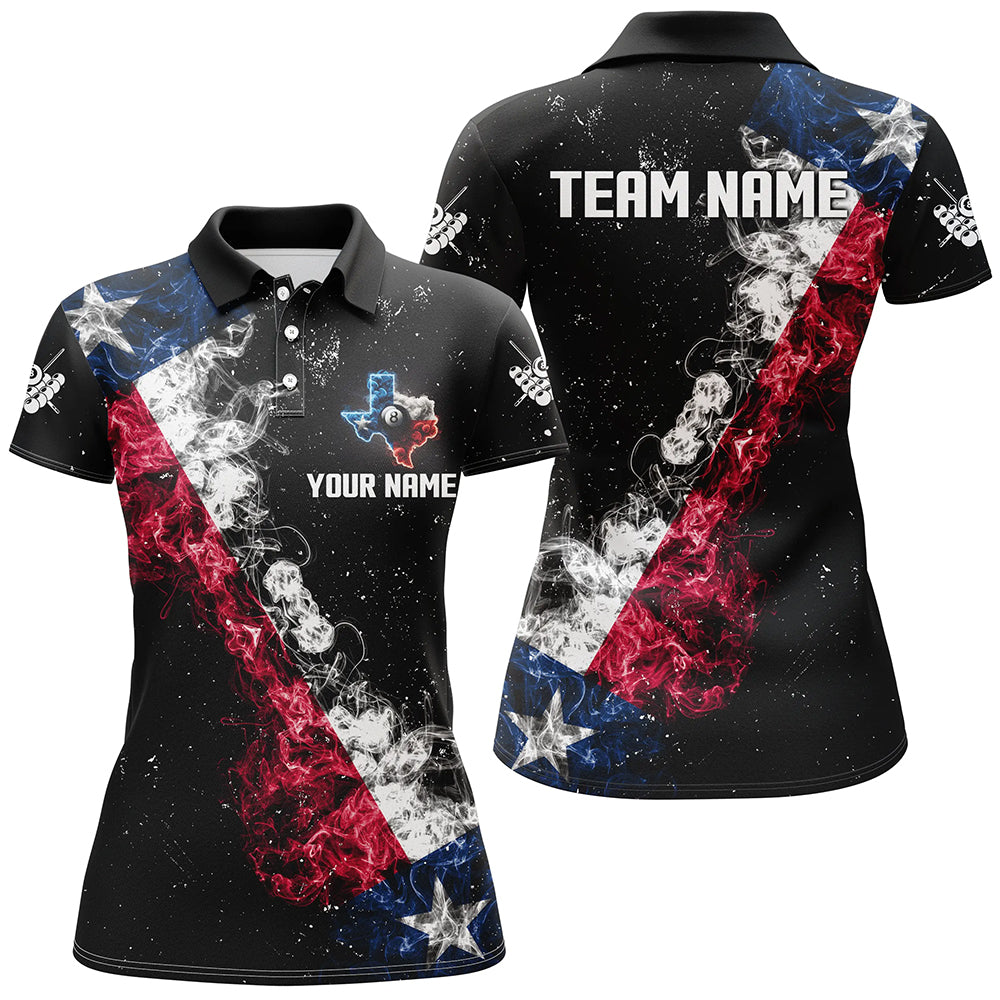 Personalized Black Grunge Texas Flag Smoke Billiard Shirt, Patriotic Texas Billiard Jersey