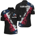 Personalized Black Grunge Texas Flag Smoke Billiard Shirt, Patriotic Texas Pool Team Jersey