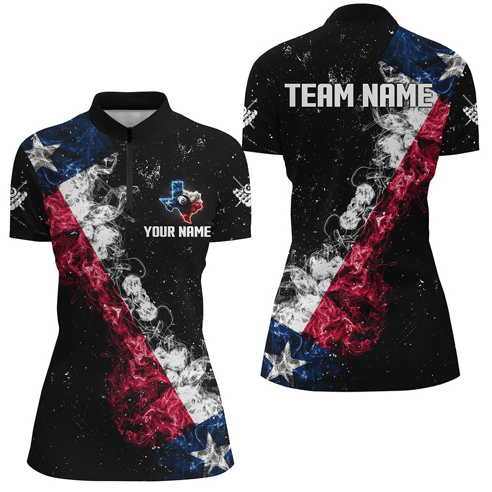 Personalized Black Grunge Texas Flag Smoke Billiard Shirt, Patriotic Texas Billiard Jersey
