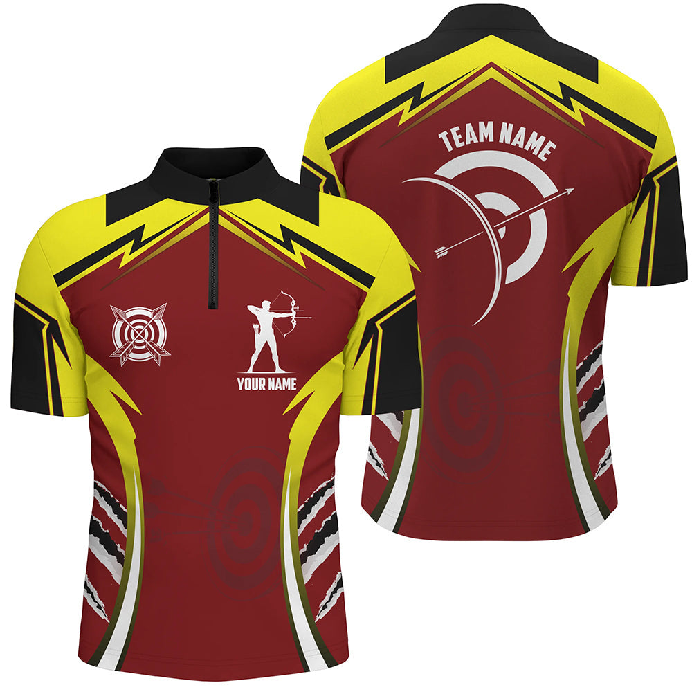 Personalized Red Yellow Archery Games Tournament Quarter-Zip Shirts, Archery Jerseys