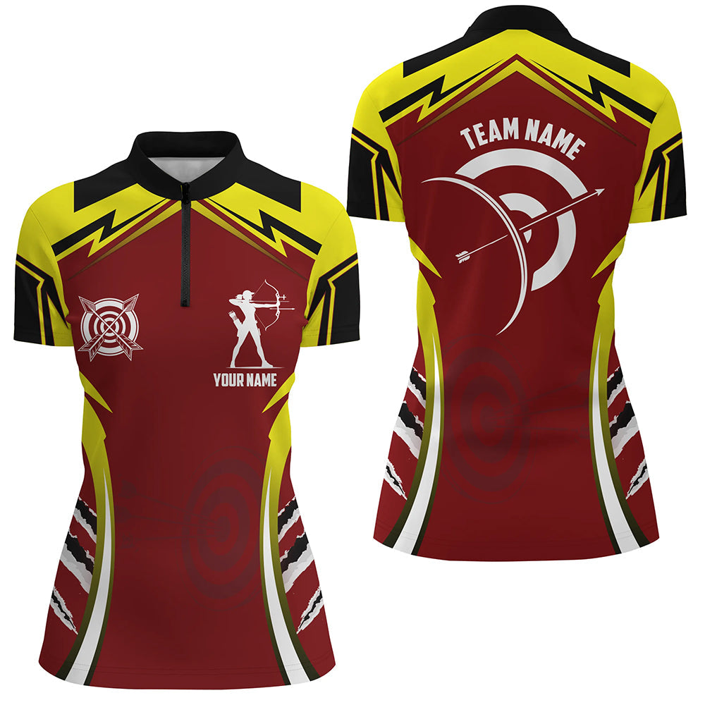 Personalized Red Yellow Archery Games Tournament Quarter-Zip Shirts, Archery Jerseys