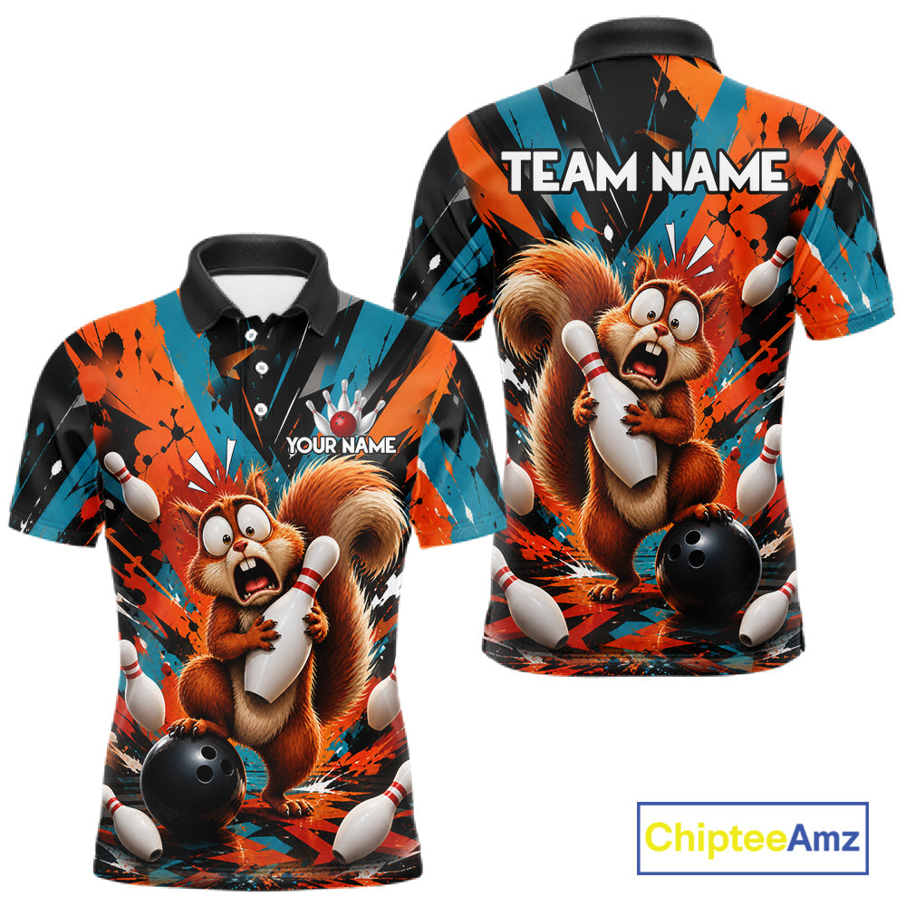 Colorful Graffiti Funny Squirrel Bowling Polo, 1/4 Zip Shirts Custom Bowling Team Jersey