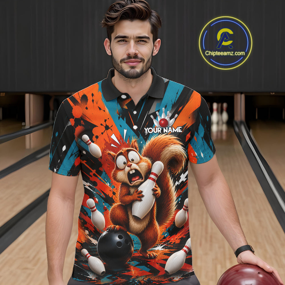 Colorful Graffiti Funny Squirrel Bowling Polo, 1/4 Zip Shirts Custom Bowling Team Jersey