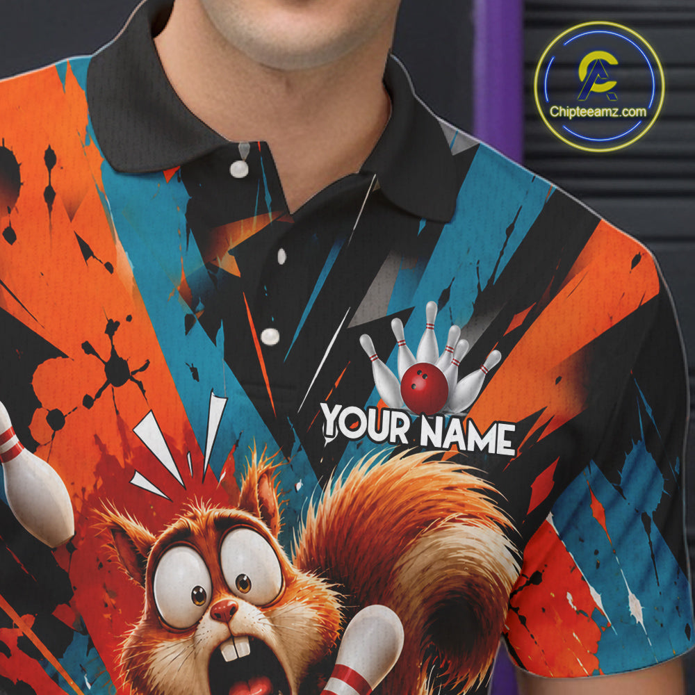 Colorful Graffiti Funny Squirrel Bowling Polo, 1/4 Zip Shirts Custom Bowling Team Jersey
