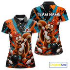 Colorful Graffiti Funny Squirrel Bowling Polo, 1/4 Zip Shirts Custom Bowling Team Jersey