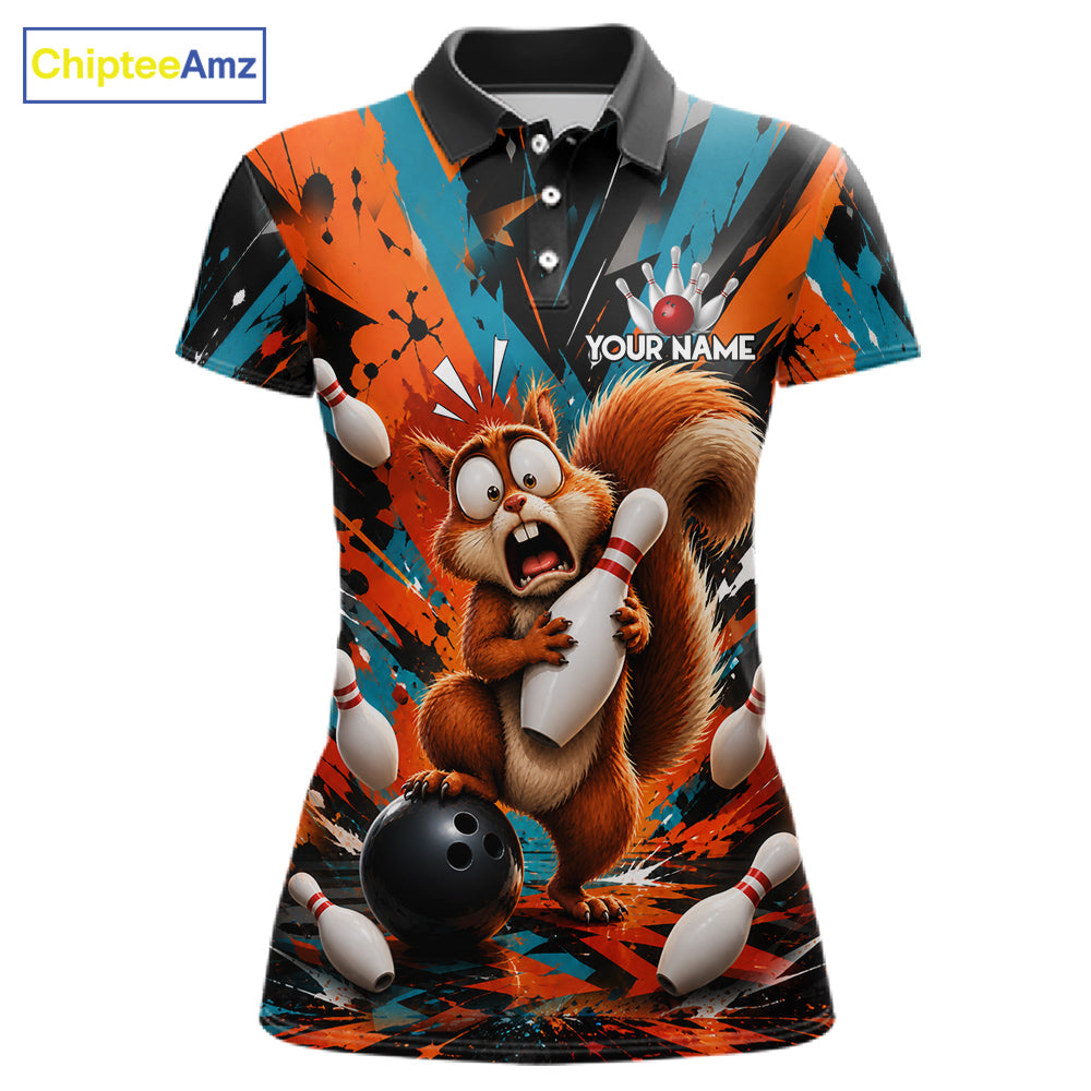 Colorful Graffiti Funny Squirrel Bowling Polo, 1/4 Zip Shirts Custom Bowling Team Jersey