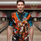 Colorful Graffiti Funny Squirrel Bowling Polo, 1/4 Zip Shirts Custom Bowling Team Jersey