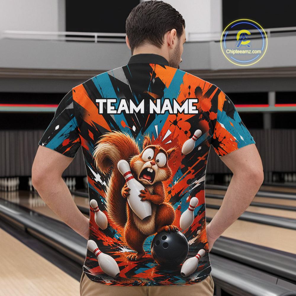 Colorful Graffiti Funny Squirrel Bowling Polo, 1/4 Zip Shirts Custom Bowling Team Jersey