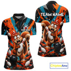 Colorful Graffiti Funny Squirrel Bowling Polo, 1/4 Zip Shirts Custom Bowling Team Jersey