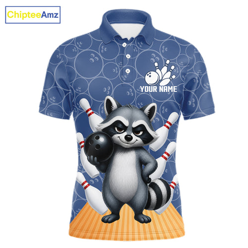 Funny Raccoon Navy Blue Bowling Polo & Quarter Zip Shirts Custom Bowling Team Jersey