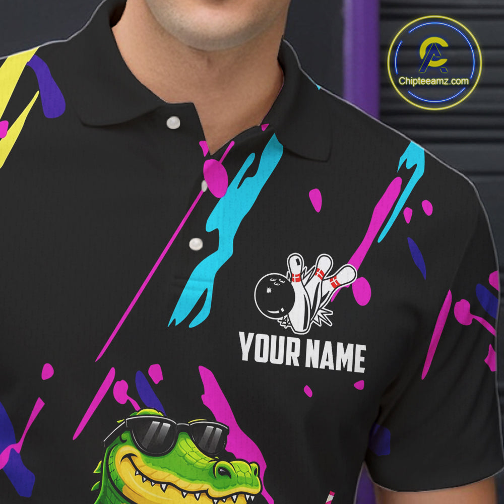 Colorful Bowling Jersey Funny Alligator Bowling Polo & 1/4 Zip Custom Bowling Team Shirts