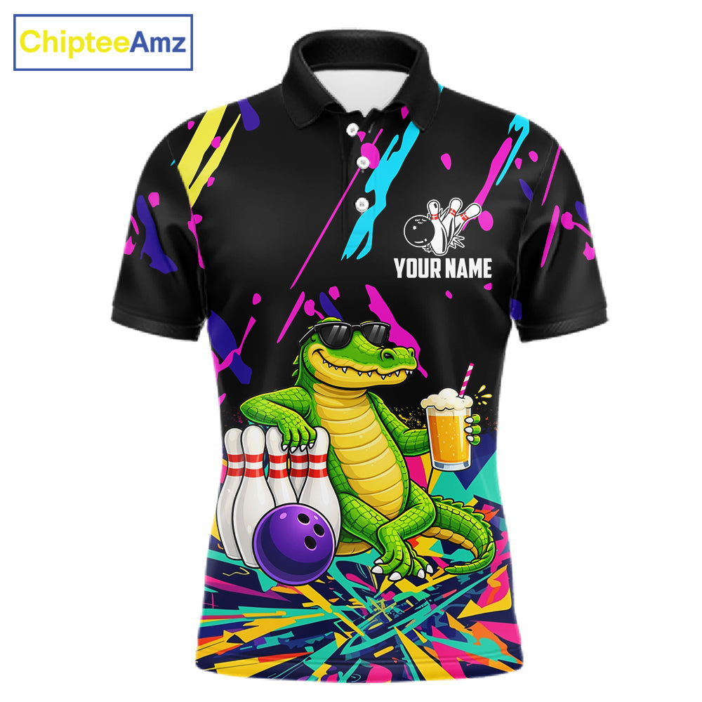 Colorful Bowling Jersey Funny Alligator Bowling Polo & 1/4 Zip Custom Bowling Team Shirts