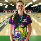 Colorful Bowling Jersey Funny Alligator Bowling Polo & 1/4 Zip Custom Bowling Team Shirts