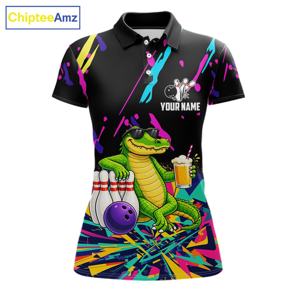 Colorful Bowling Jersey Funny Alligator Bowling Polo & 1/4 Zip Custom Bowling Team Shirts