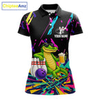 Colorful Bowling Jersey Funny Alligator Bowling Polo & 1/4 Zip Custom Bowling Team Shirts