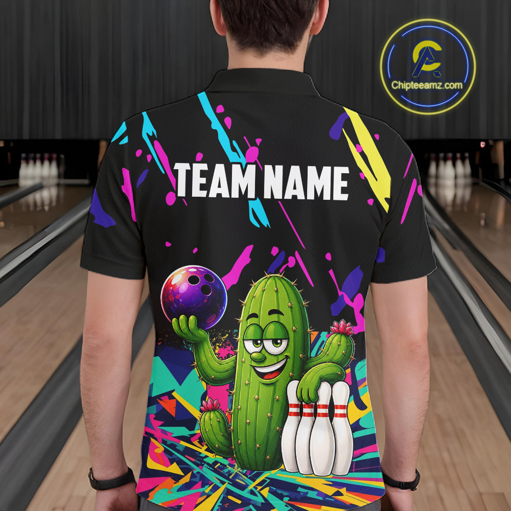 Colorful Bowling Jersey Funny Cactus Bowling Polo & 1/4 Zip Custom Bowling Team Shirts