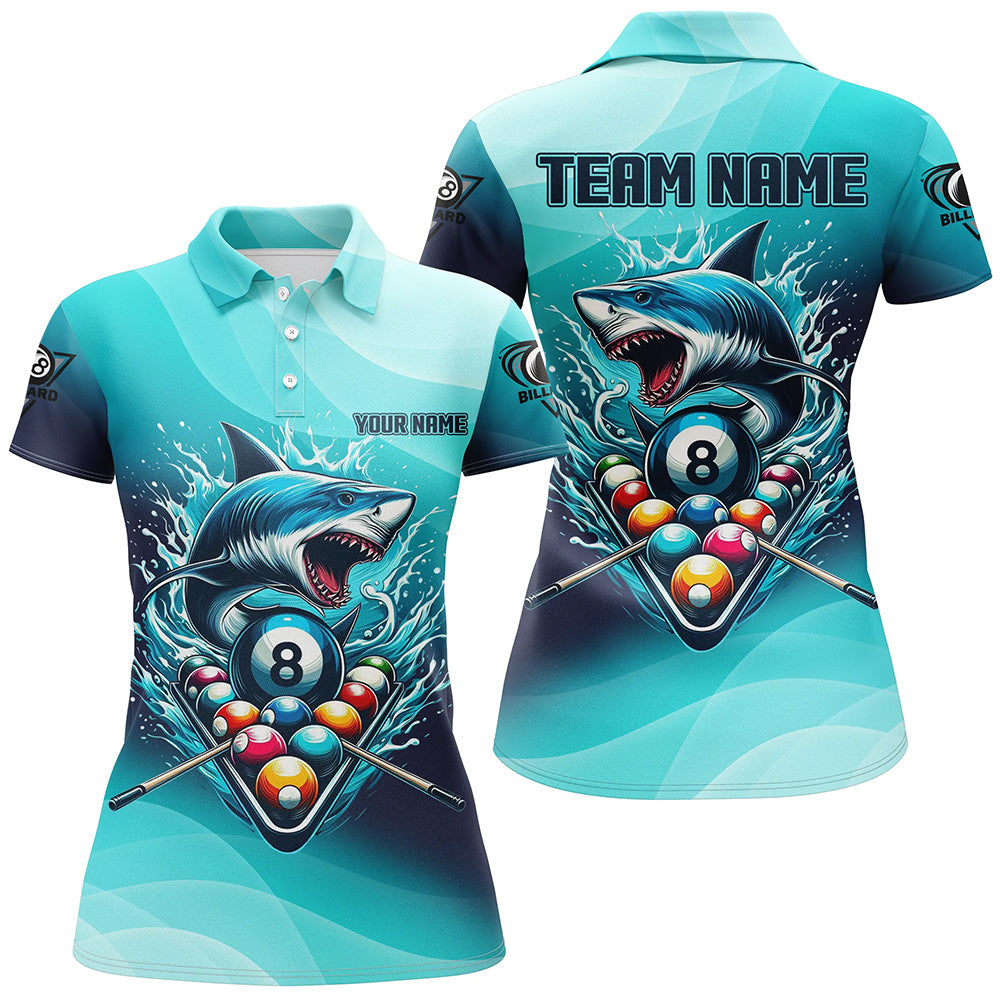 Personalized Blue Pool Ball Shark Billiard Shirts Custom Team League Billiard Jerseys