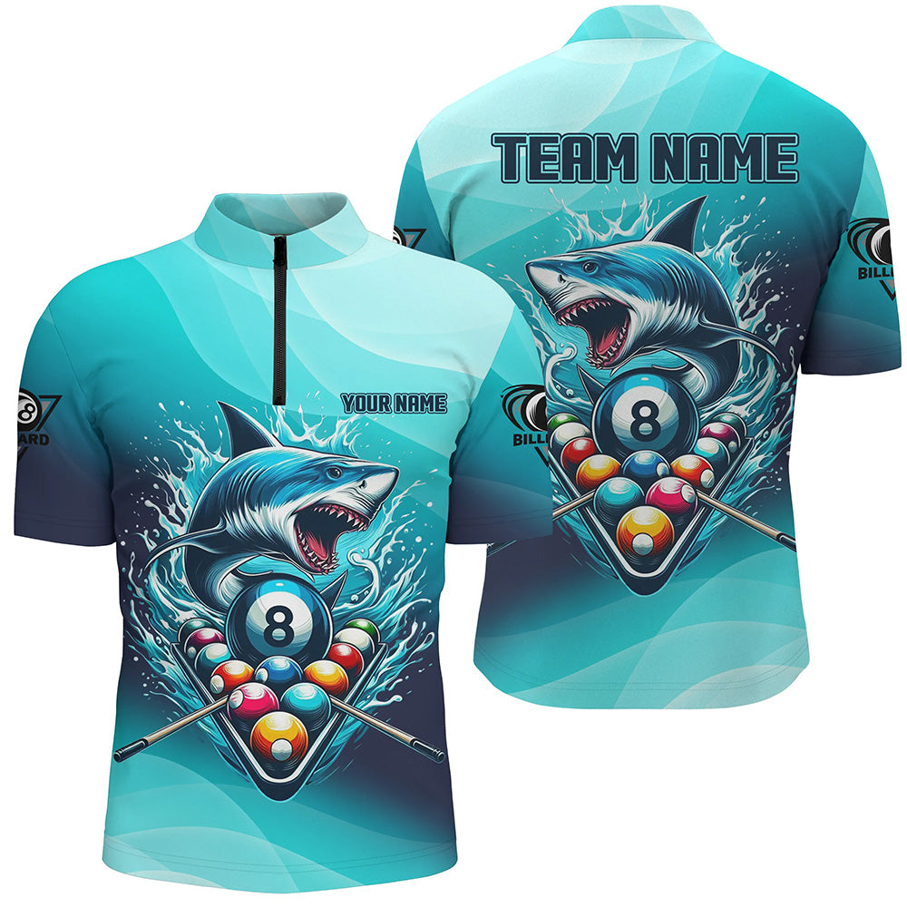 Personalized Blue Pool Ball Shark Billiard Shirts Custom Team League Billiard Jerseys