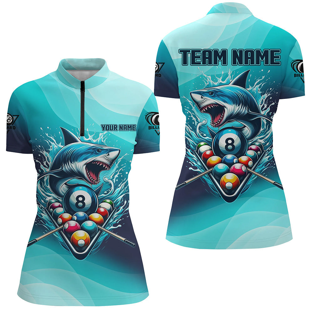 Personalized Blue Pool Ball Shark Billiard Shirts Custom Team League Billiard Jerseys