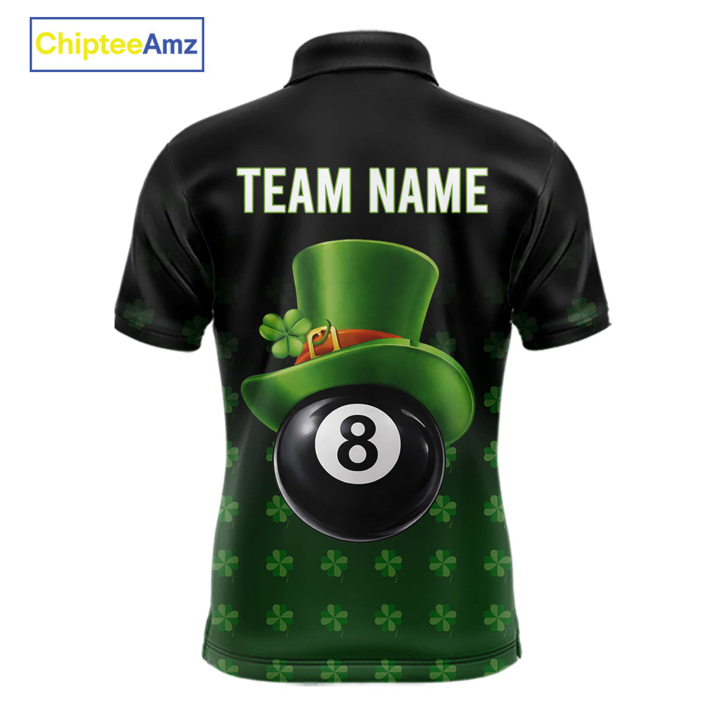 Black And Green 8 Ball Pool Shamrock Billiard Shirt Custom St Patrick Day Billiard Jersey