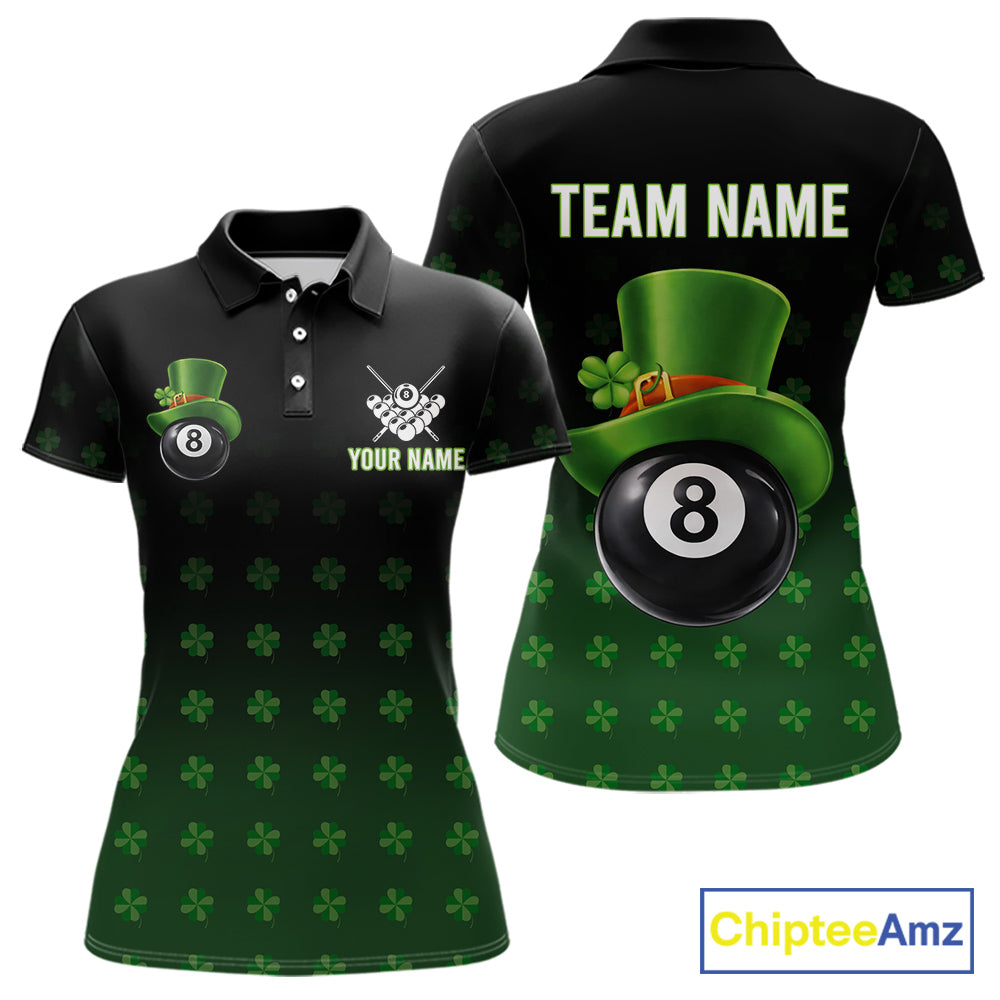 Black And Green 8 Ball Pool Shamrock Billiard Shirt Custom St Patrick Day Billiard Jersey