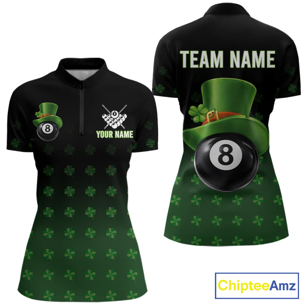 Black And Green 8 Ball Pool Shamrock Billiard Shirt Custom St Patrick Day Billiard Jersey