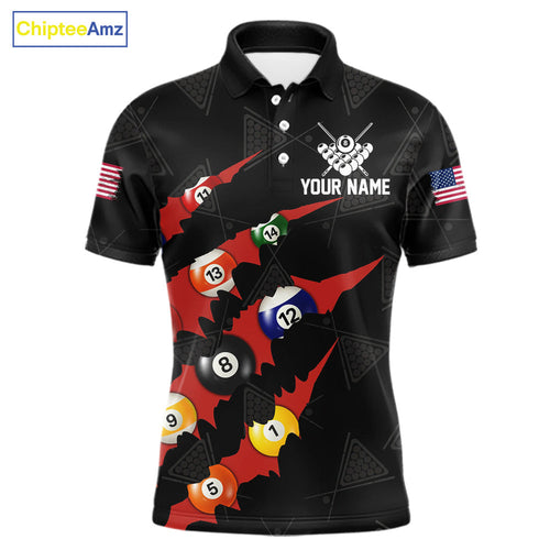 Personalized Scratch Black 8 Ball Billiard Shirt, Pool Team Jersey Polo 1/4 Zip