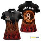 Red And Orange Flaming 8 Ball Pool Billiard Polo & 1/4 Zip Custom Pool Team Player Jersey