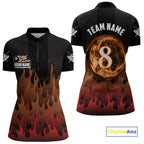 Red And Orange Flaming 8 Ball Pool Billiard Polo & 1/4 Zip Custom Pool Team Player Jersey