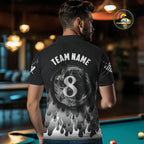 Black And Grey Flaming 8 Ball Pool Billiard Polo & 1/4 Zip Custom Pool Team Player Jersey