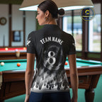 Black And Grey Flaming 8 Ball Pool Billiard Polo & 1/4 Zip Custom Pool Team Player Jersey