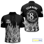 Black And Grey Flaming 8 Ball Pool Billiard Polo & 1/4 Zip Custom Pool Team Player Jersey