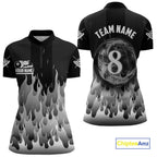 Black And Grey Flaming 8 Ball Pool Billiard Polo & 1/4 Zip Custom Pool Team Player Jersey