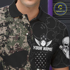 Retro Camo Skull Bowling Shirts Custom US Flag Bowling Team Jersey Polo & Quarter Zip