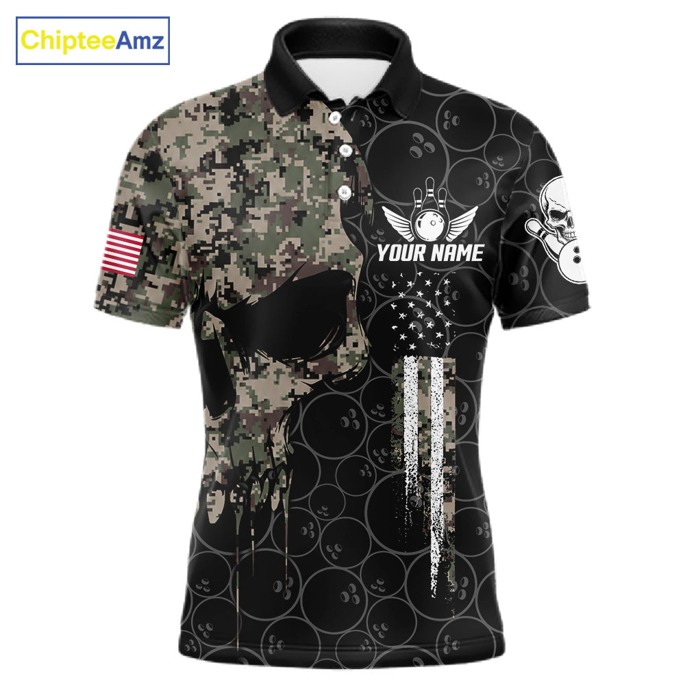 Retro Camo Skull Bowling Shirts Custom US Flag Bowling Team Jersey Polo & Quarter Zip