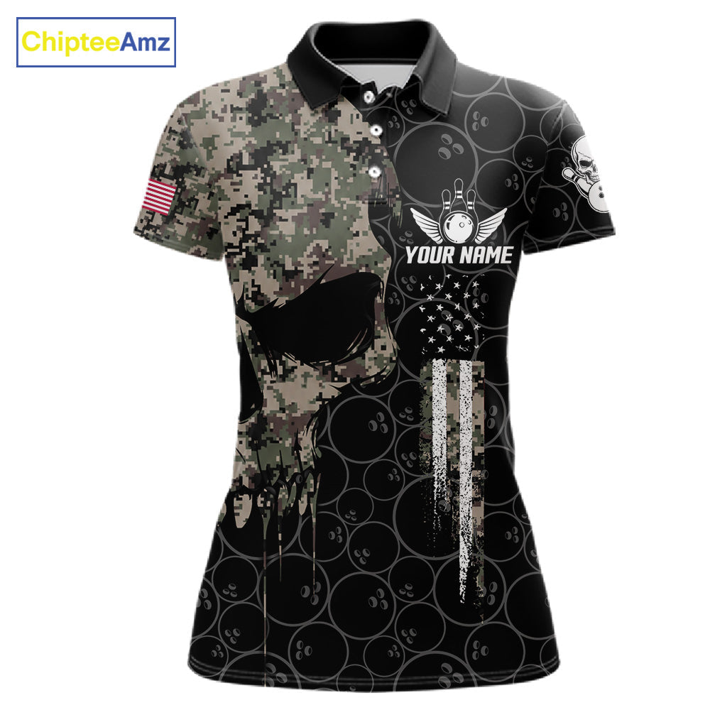 Retro Camo Skull Bowling Shirts Custom US Flag Bowling Team Jersey Polo & Quarter Zip