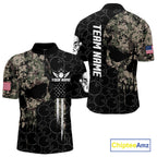 Retro Camo Skull Bowling Shirts Custom US Flag Bowling Team Jersey Polo & Quarter Zip