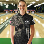Retro Camo Skull Bowling Shirts Custom US Flag Bowling Team Jersey Polo & Quarter Zip