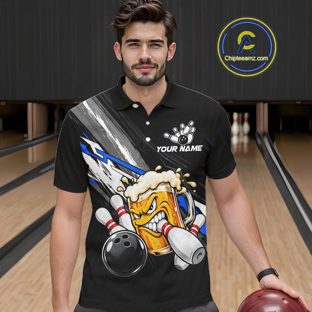 Funny Beer Bowling Jersey Custom Black Bowling Drinking Team Shirts Polo & 1/4 Zip