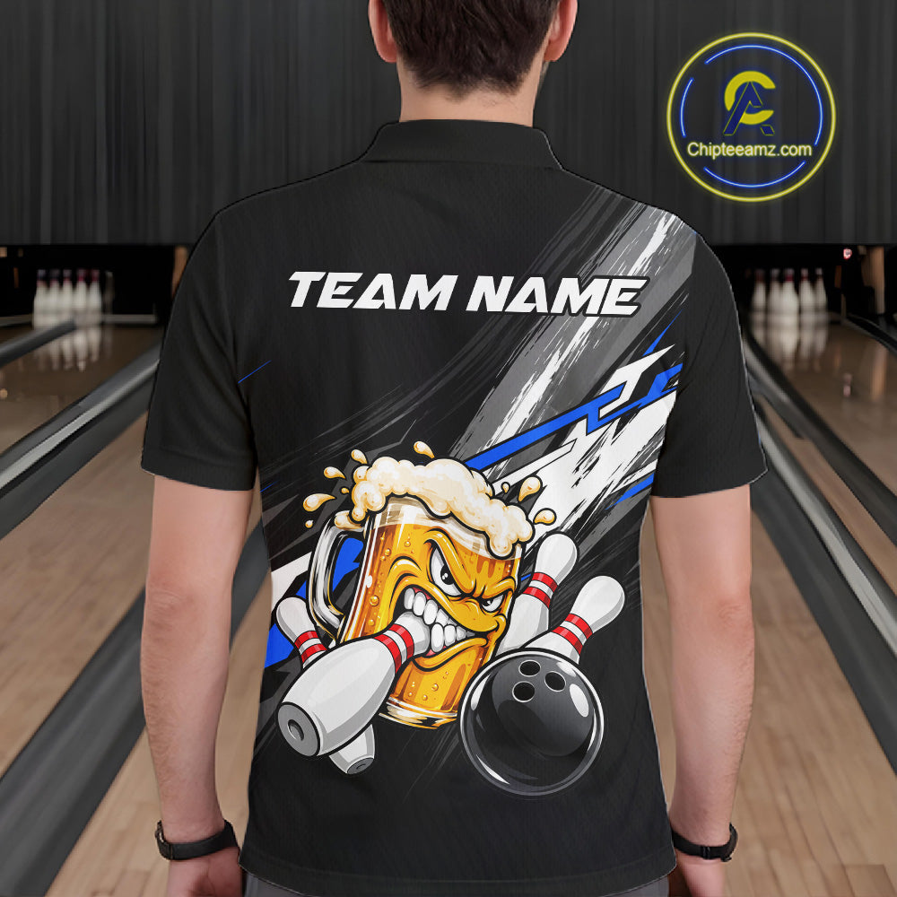 Funny Beer Bowling Jersey Custom Black Bowling Drinking Team Shirts Polo & 1/4 Zip