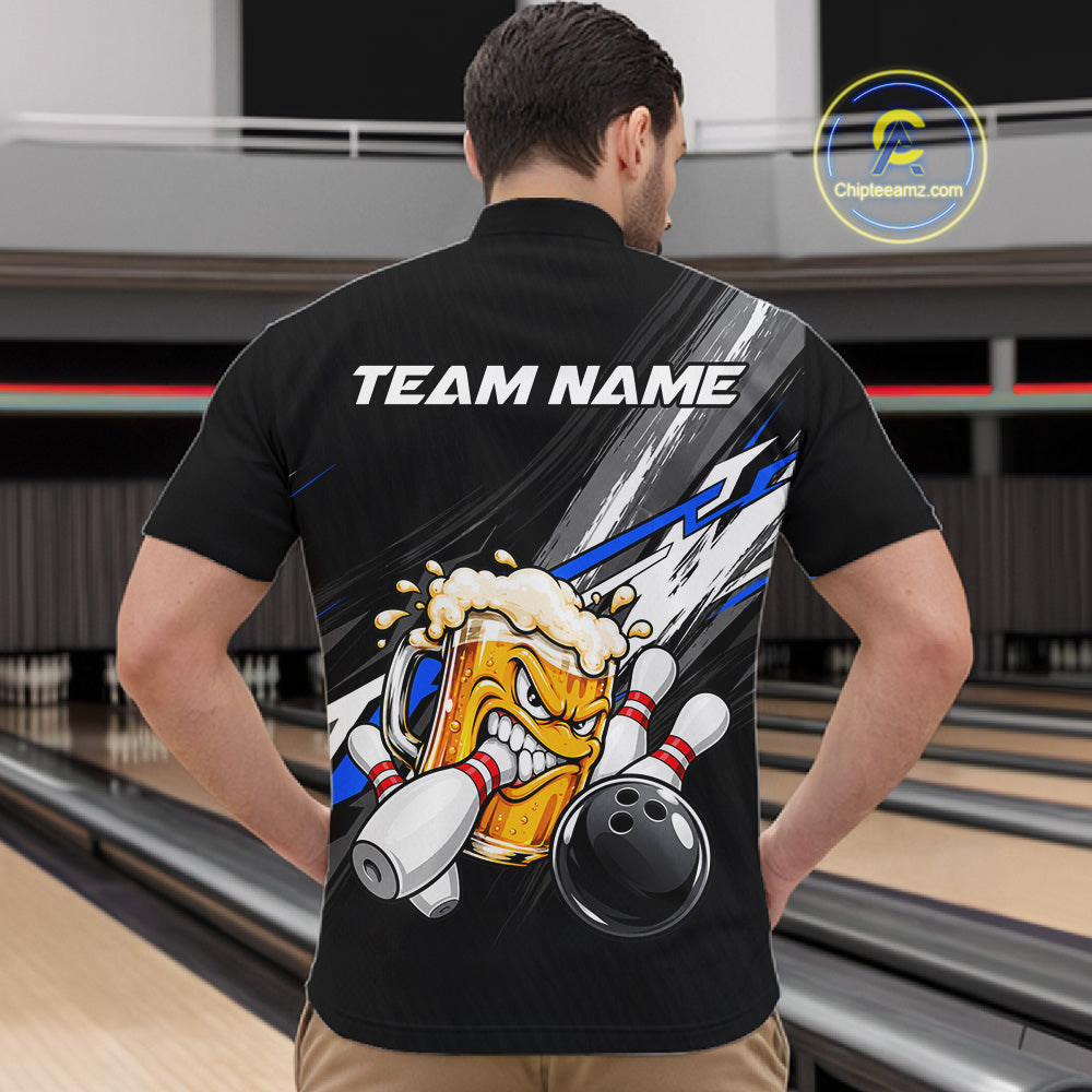Funny Beer Bowling Jersey Custom Black Bowling Drinking Team Shirts Polo & 1/4 Zip
