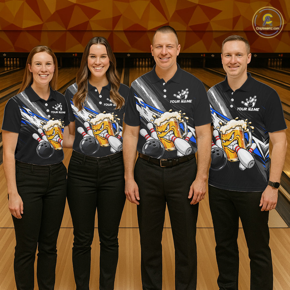 Funny Beer Bowling Jersey Custom Black Bowling Drinking Team Shirts Polo & 1/4 Zip