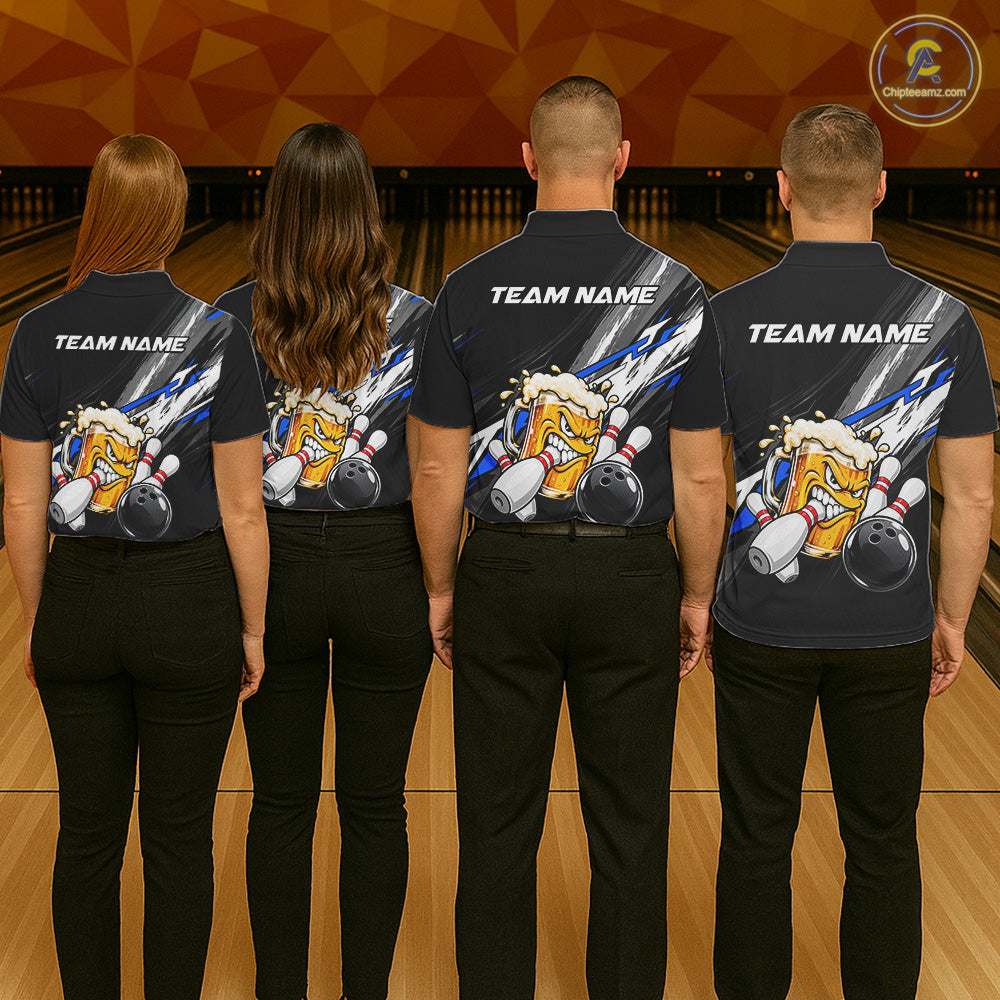 Funny Beer Bowling Jersey Custom Black Bowling Drinking Team Shirts Polo & 1/4 Zip