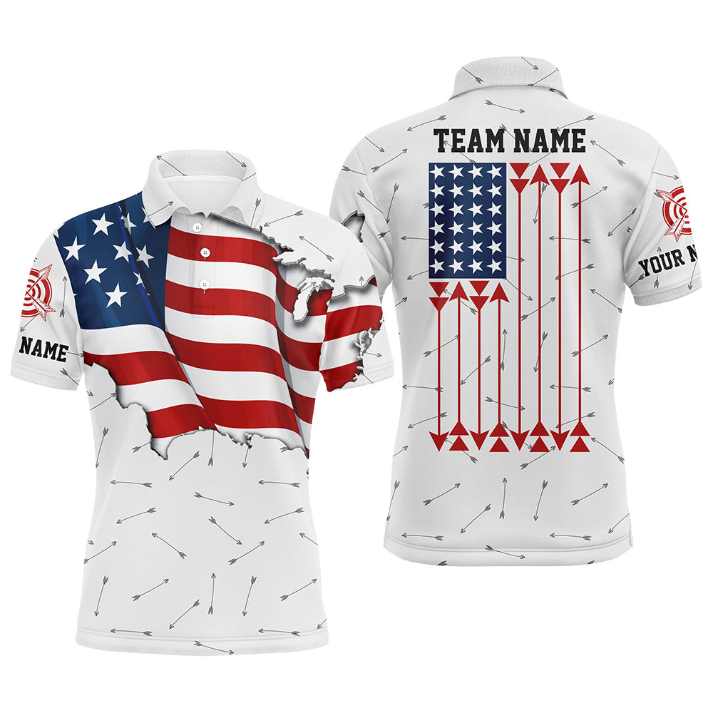 Personalized Patriotic USA Flag Archery Polo Shirts Custom Name Archery Team Uniform Shirts
