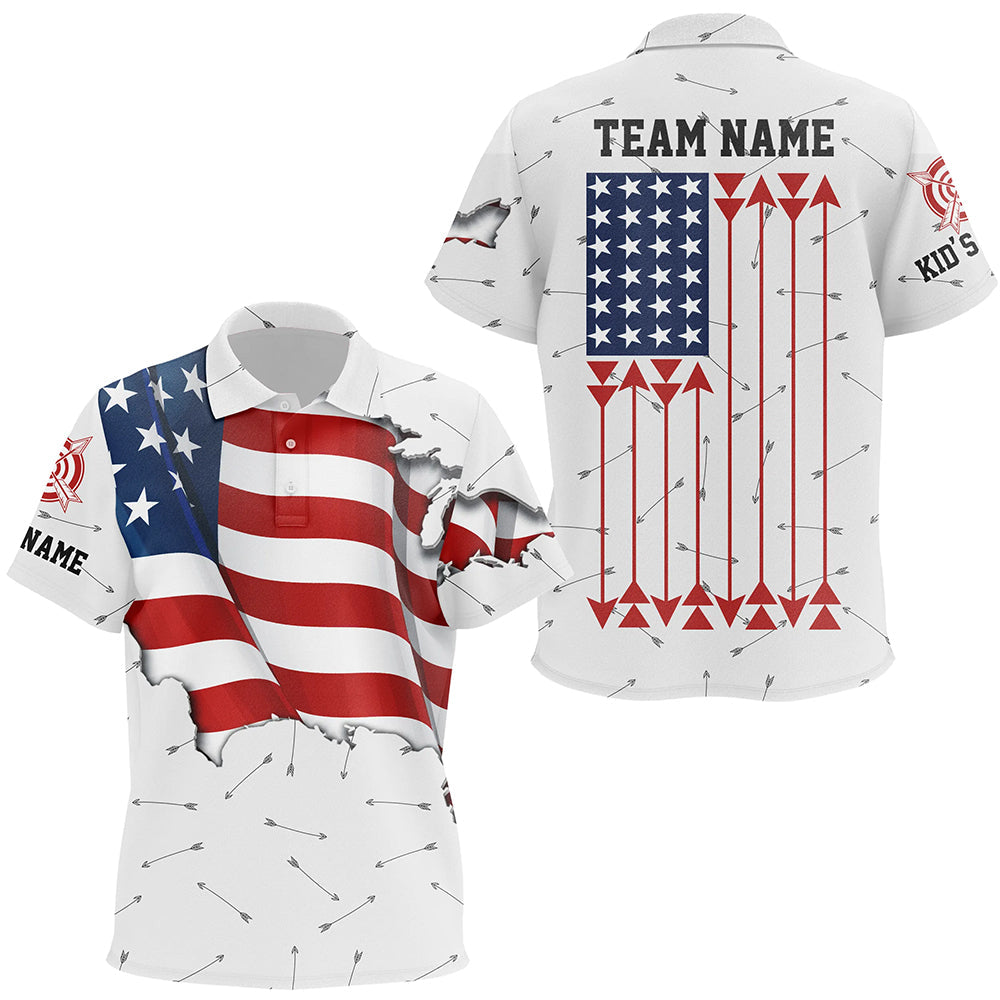 Personalized Patriotic USA Flag Archery Polo Shirts Custom Name Archery Team Uniform Shirts