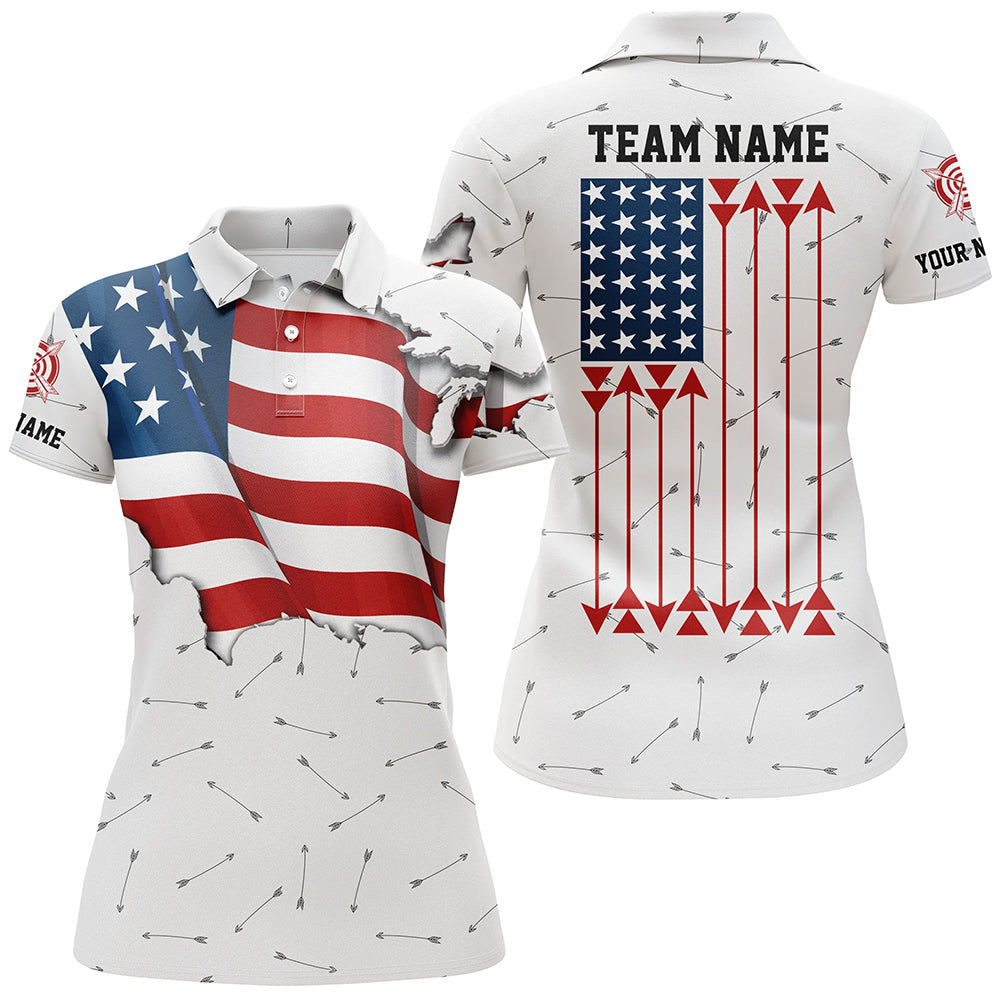 Personalized Patriotic USA Flag Archery Polo Shirts Custom Name Archery Team Uniform Shirts